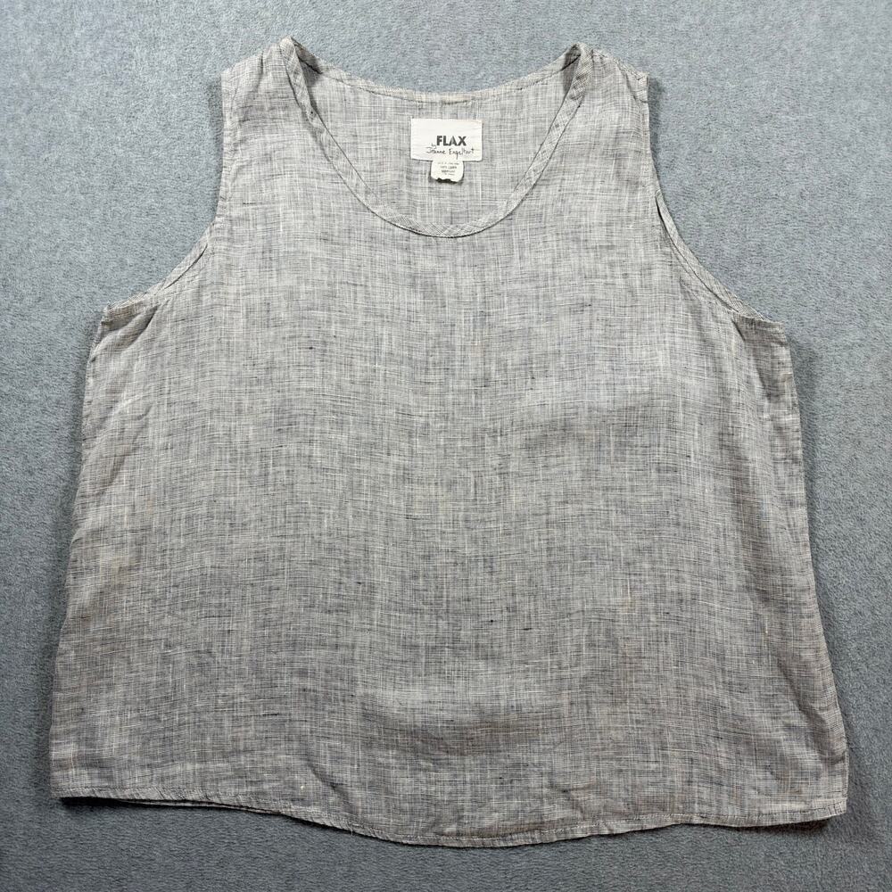 FLAX by Jeanne Tank Top Women's Medium Gray Linen Crew Neck Melange Sleeveless